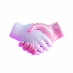 Two glossy, pastel-colored hands shaking, symbolizing agreement, partnership, or collaboration on a white background.