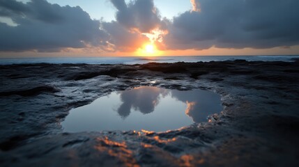 Sunrise reflecting in a tide pool