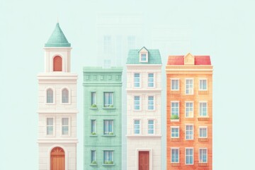 Obraz premium series of urban in different illustrative styles juxtaposed on plain background