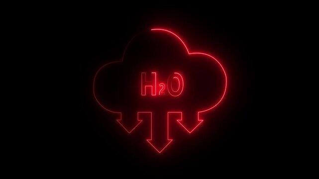 Glowing neon hydrogen peroxide with cloud icon animation. Neon sign cloud