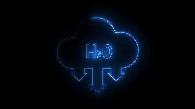 Glowing neon hydrogen peroxide with cloud icon animation. Neon sign cloud