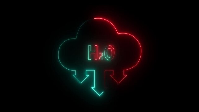 Glowing neon hydrogen peroxide with cloud icon animation. Neon sign cloud