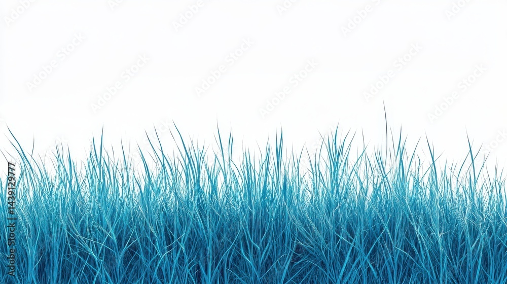 Poster seamless row of tall vibrant blue grass against white backdrop - serene nature background for web de