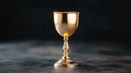 Gold chalice on dark surface