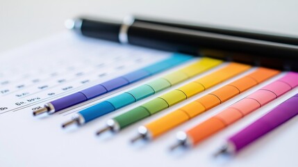 Fototapeta premium Colorful Writing Instruments Arranged Neatly on a Desk with Calendar Background in Soft Focus