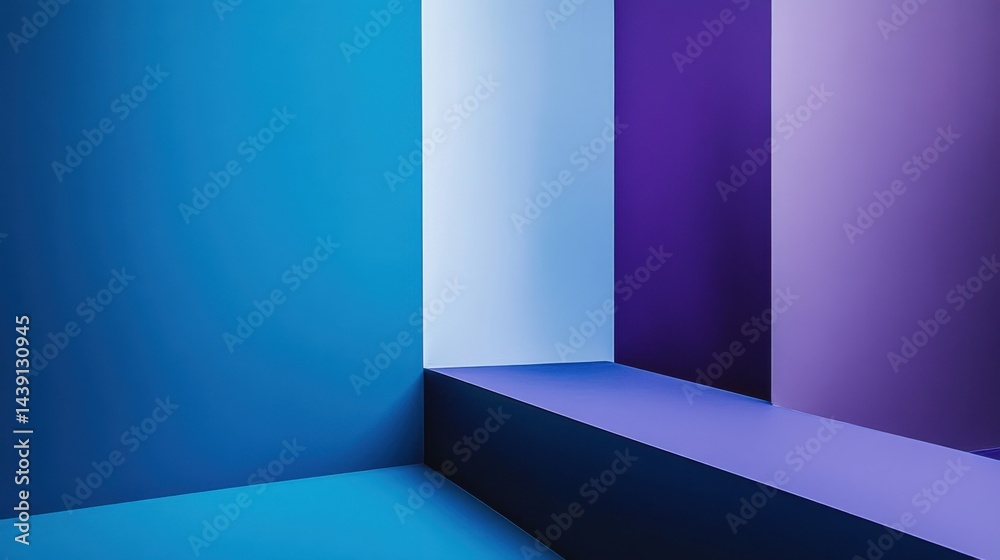 Poster Geometric Abstraction in Cool Blues and Purples - Minimalist Architecture with Sharp Lines and Contrasting Tones