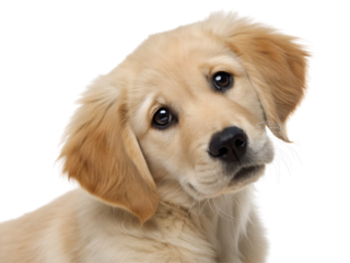 Adorable Golden Retriever Puppy Smiling Isolate on transparent background cutout, PNG file, Cutout file