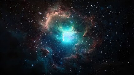 Stunning cosmic nebula illuminated by vibrant colors against a backdrop of stars and galaxies