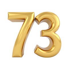Fototapeta premium Shiny golden number 73 with a reflective surface.