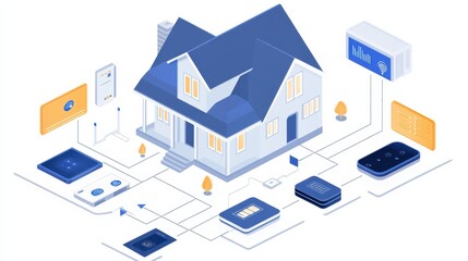 Obraz premium Smart Home Automation Concept with Devices and Data Flow in Modern Residential Setting