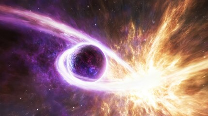 A cosmic explosion creates a vibrant nebula around a black hole, showcasing powerful energy and breathtaking beauty in space.