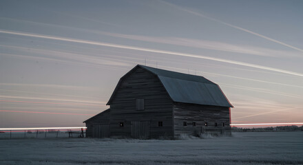 Rustic Barn Silhouette Against the Fading Light of Early Evening