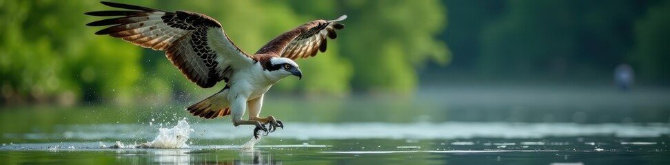 Majestic osprey emerges from lake, fish in claws , vibrant, hunt