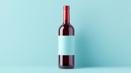 Fototapeta premium single wine bottle stands elegantly on smooth solid color background exuding sophistication and minimalism