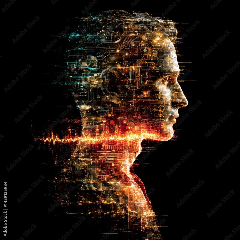 Poster human connection: a digital circuit portrait of consciousness and connectivity in the modern age