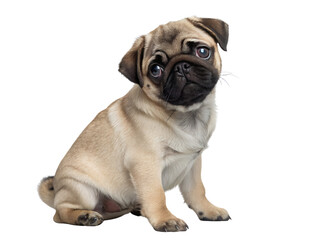 Fototapeta premium Adorable Pug Puppy Sitting Isolate on transparent background cutout, PNG file, Cutout file