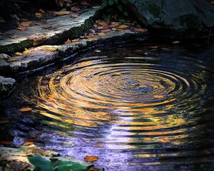Water ripples reflecting autumn colors