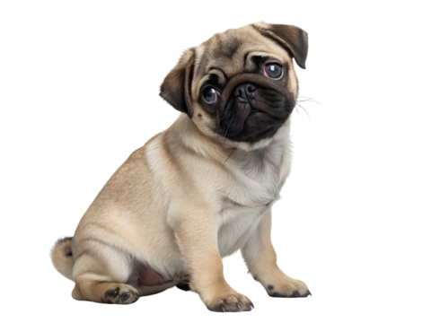Adorable Pug Puppy Sitting Isolate on transparent background cutout, PNG file, Cutout file