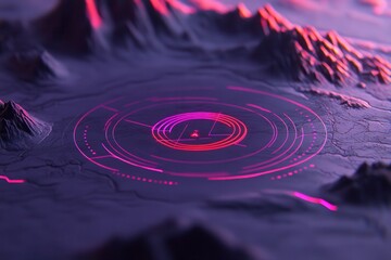 Futuristic terrain interface with glowing rings