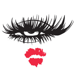 Vector illustration female hot eye and lip kiss isolated on white background
