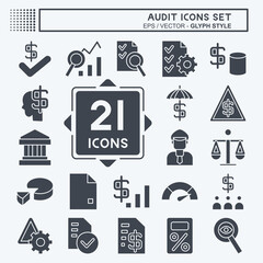 Icon Set Audit. related to Education symbol. glyph style. design editable