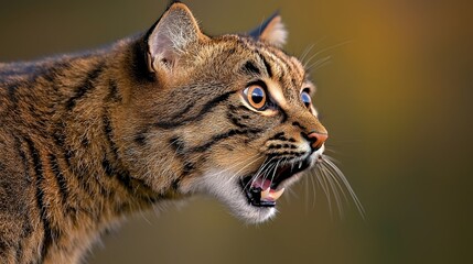 Obraz premium Cat Roaring Showing Fangs Closeup with Focused Eyes