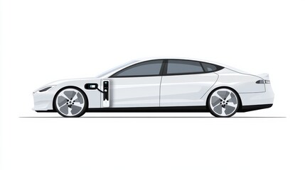Obraz premium Modern Electric Vehicle Side View with Charging Port Illustration for Sustainable Transport
