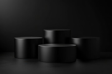 Contest Background. Black Pedestal Display Stand on Dark Abstract Scene Backdrop