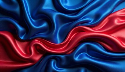 Fototapeta premium Red and blue silk fabric background with wavy pattern creates abstract art. Generate AI