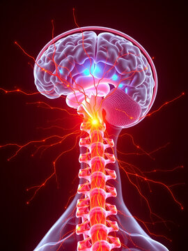 Axonal transport ependymal cells and lateral geniculate nucleus highlighted cervical spine and neural pathways for medical study of spinal cord and brain connections