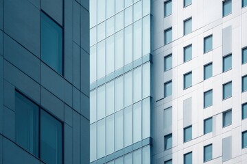 Obraz premium abstract view of urban building facades with diverse window designs emphasizing geometric patterns