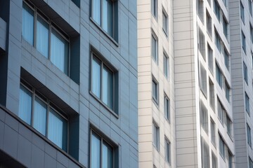 Obraz premium abstract view of urban building facades with diverse window designs emphasizing geometric patterns
