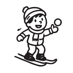 Obraz premium Hand Drawn Black and White Icons of Kids Playing in the Snow and Winter Sports