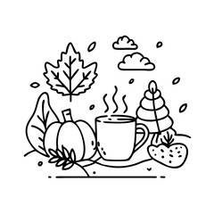 cozy fall morning icon, cozy fall morning line art - simple line art of cozy fall morning, perfect for cozy fall morning logos and icons