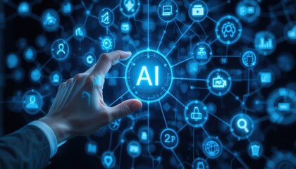 hand pushing the button on a touch screen interface sign Artificial Intelligence