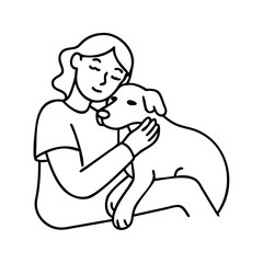 cuddling with a dog icon, cuddling with a dog line art - simple line art of cuddling with a dog, perfect for cuddling with a dog logos and icons