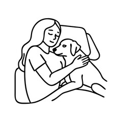 cuddling with a dog icon, cuddling with a dog line art - simple line art of cuddling with a dog, perfect for cuddling with a dog logos and icons