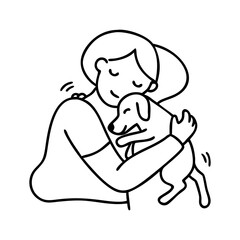 cuddling with a dog icon, cuddling with a dog line art - simple line art of cuddling with a dog, perfect for cuddling with a dog logos and icons