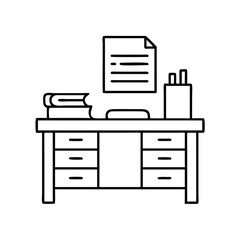 desk with organized papers icon, desk with organized papers line art - simple line art of desk with organized papers, perfect for desk with organized papers logos and icons