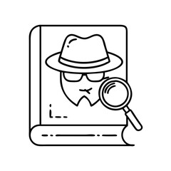 detective novel icon, detective novel line art - simple line art of detective novel, perfect for detective novel logos and icons