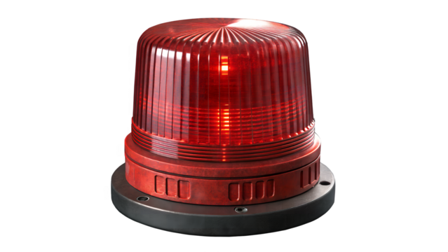 Red Rotating Beacon: A close-up shot of a red rotating beacon, with its bright red lens casting a hypnotic glow. This beacon symbolizes safety, warning, and emergency response.  