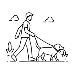 dog and owner walking icon, dog and owner walking line art - simple line art of dog and owner walking, perfect for dog and owner walking logos and icons