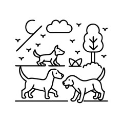 dog park icon, dog park line art - simple line art of dog park, perfect for dog park logos and icons