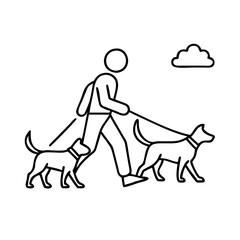 dog walker icon, dog walker line art - simple line art of dog walker, perfect for dog walker logos and icons