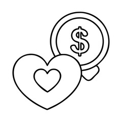 dollar sign with heart icon, dollar sign with heart line art - simple line art of dollar sign with heart, perfect for dollar sign with heart logos and icons