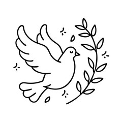 dove with olive branch icon, dove with olive branch line art - simple line art of dove with olive branch, perfect for dove with olive branch logos and icons