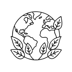 earth with leaves icon, earth with leaves line art - simple line art of earth with leaves, perfect for earth with leaves logos and icons