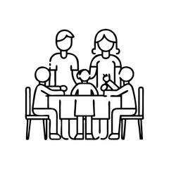 family gathering at table icon, family gathering at table line art - simple line art of family gathering at table, perfect for family gathering at table logos and icons