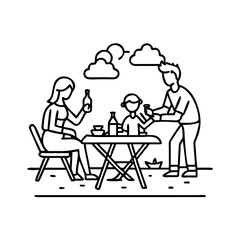 family picnic icon, family picnic line art - simple line art of family picnic, perfect for family picnic logos and icons