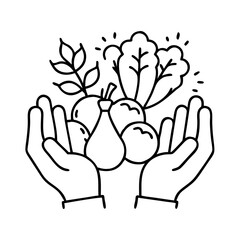 farmers hands with veggies icon, farmers hands with veggies line art - simple line art of farmers hands with veggies, perfect for farmers hands with veggies logos and icons